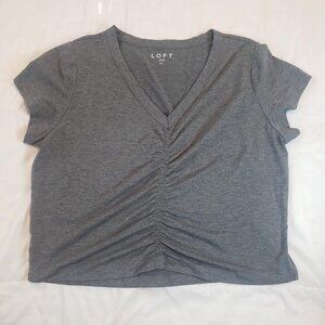 Anne Taylor Loft Women's Grey Scrunch Boxy Shirt Size XL Heather Gray V-Neck